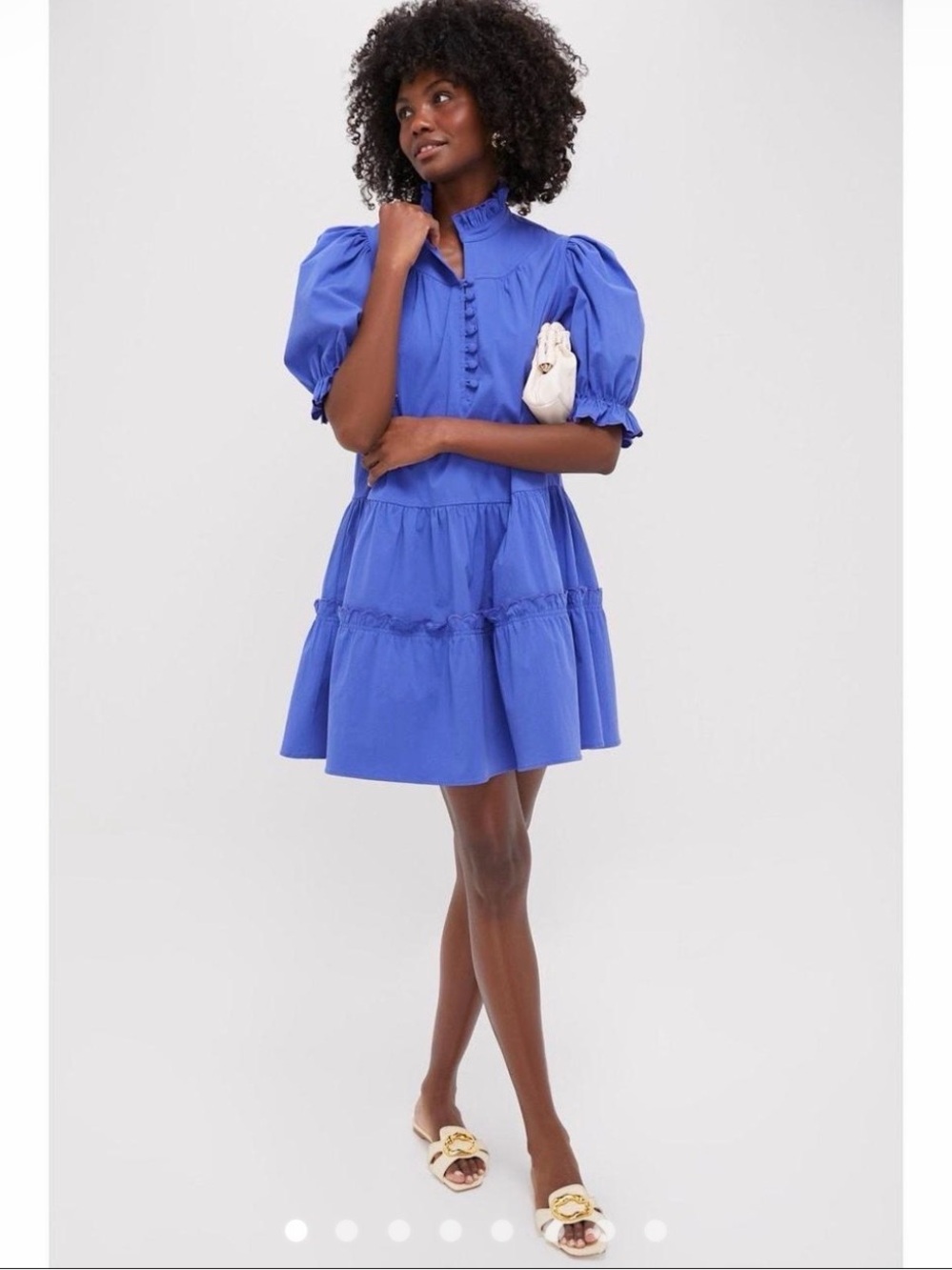 Pomander Place Bright Blue Puff-Sleeve Tiered Mini Dress